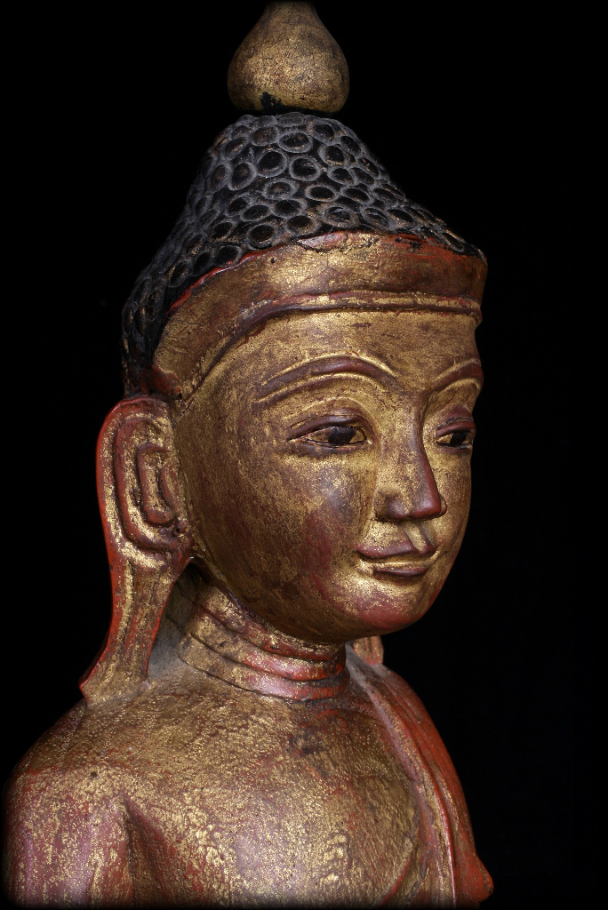 Extremely Rare 19C Wood Burmese Shan Buddha #A041